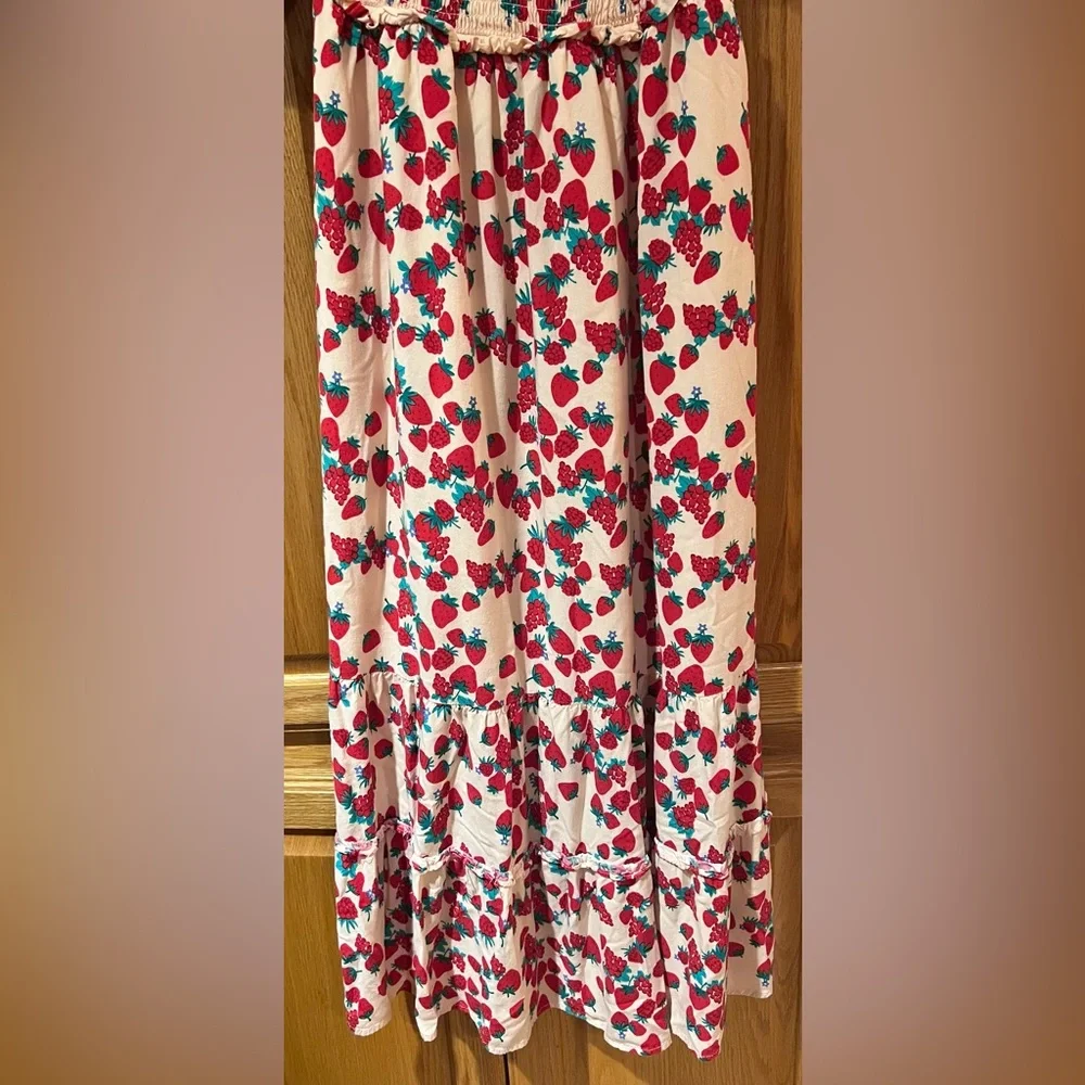 Betsey Johnson Strawberry Fields Smocked Challis Puff Sleeve Milkmaid Maxi Dress